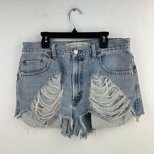 Vintage Levis 569 Cut Off‎ Shorts Womens 30 Blue Denim Loose Straight Distressed
